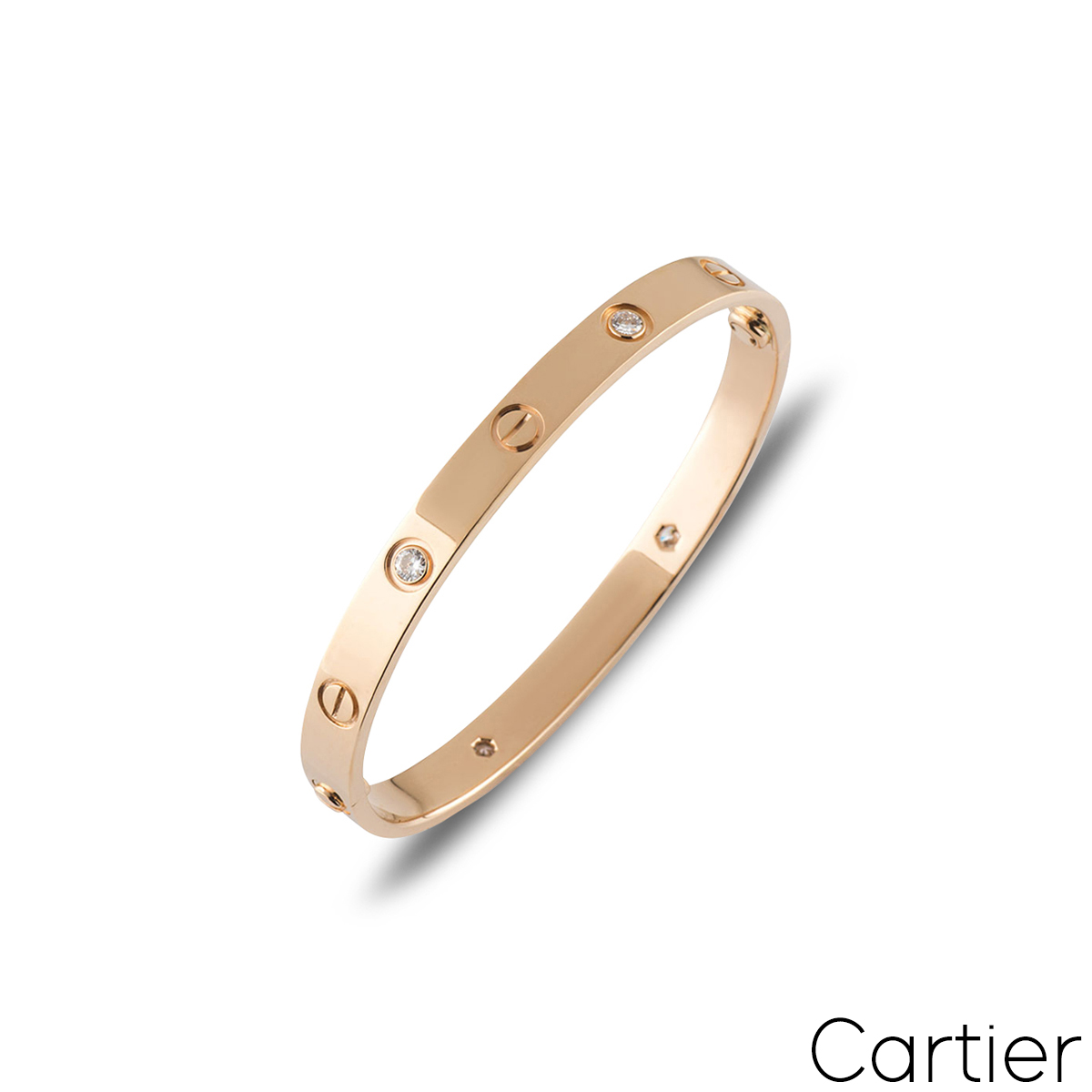 Cartier Rose Gold Half Diamond Love Bracelet Size 15 B6036015 Cartier Rose Gold Half Diamond Love Bracelet Size 15 B6036015